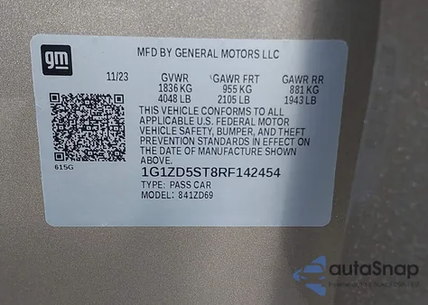 2024 Chevrolet Malibu Fwd 1Lt из США, поврежденный, VIN 1G1ZD5ST8RF142454